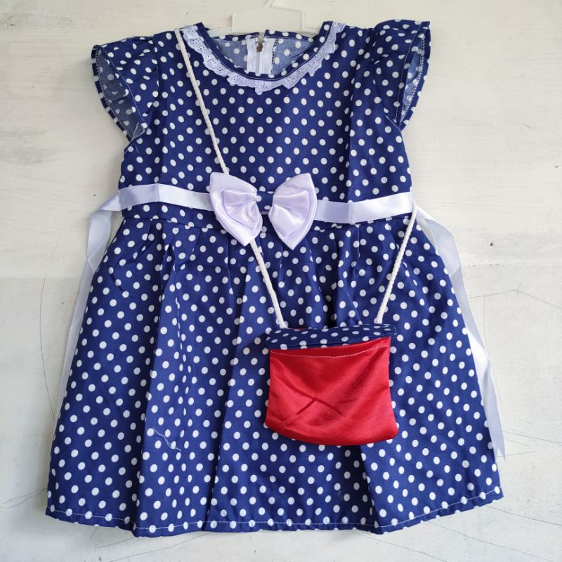 Dress anak 1 2 tahun tas lucu polkadot baju anak cewek fanta LUCU ( dress TAS POLKANA )