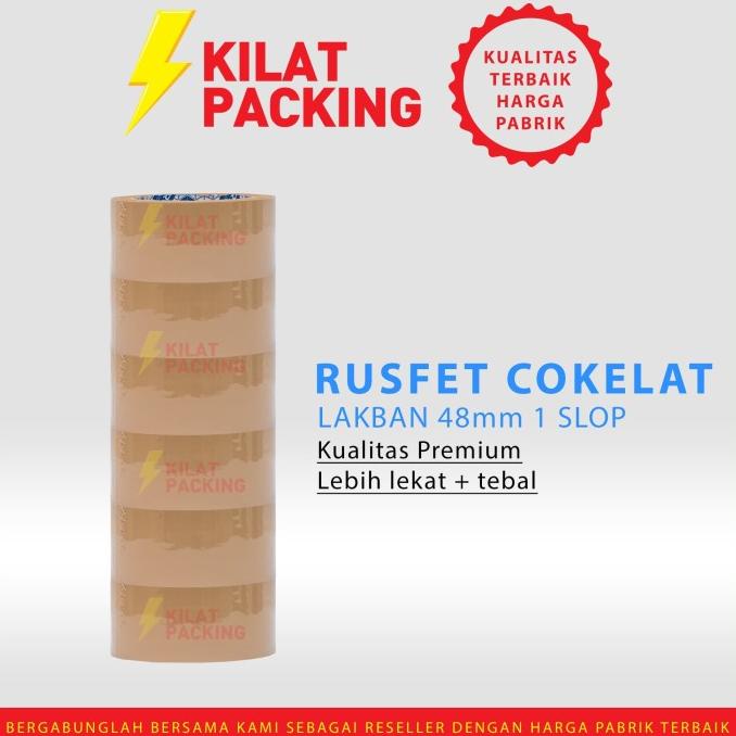 

HOT SALE Isolasi Rusfet Coklat Premium Quality 48mm x 90 yard 1 Selop isi 6