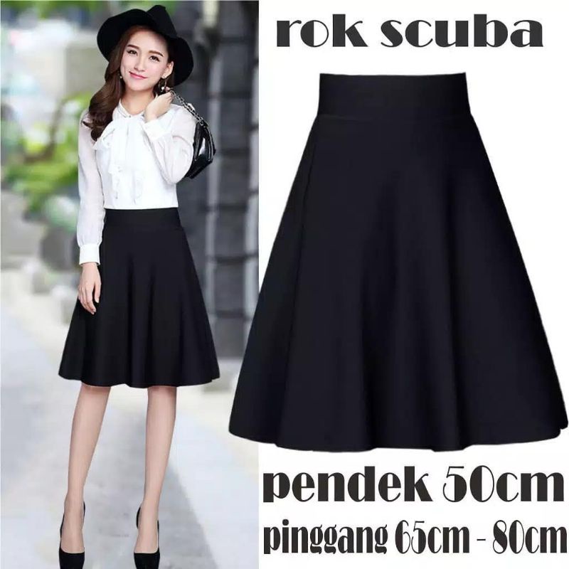 ROK PENDEK POLOS MIDI FLARE SKIRT / ROK PENDEK BAHAN SCUBA