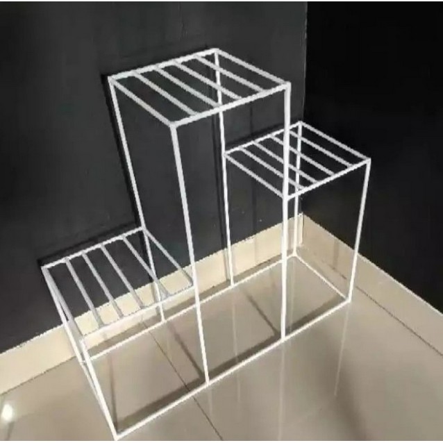 Rak Pot Bunga 3 Susun dari Besi, Standing Pot Tanaman Minimalis, Tinggi 30 cm, Lebar Kotak 15x15 cm,