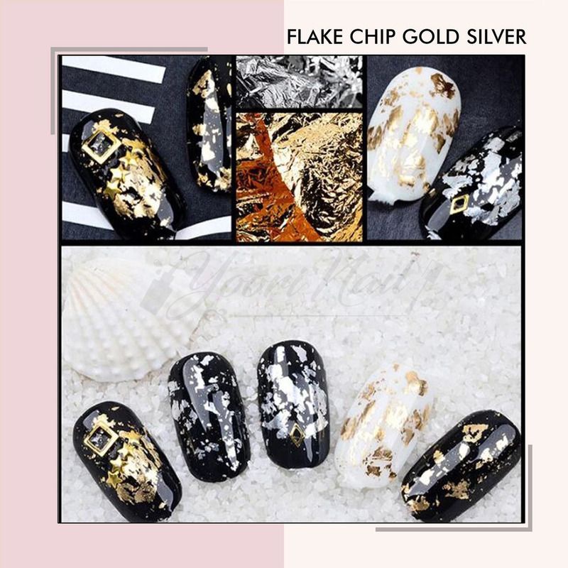 2Jar Flake chip foil nail art golden GOLD foil hiasan kuku