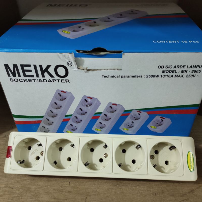 Stop Kontak Arde 5 Lubang Terminal Kuningan Lampu Indikator Meiko Tofuda