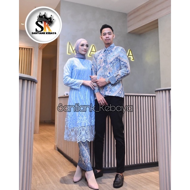 Setelan Kebaya Tunik Batik Couple Modern Terbaru Outfit Pasangan Kondangan Wisuda By santiank kebaya