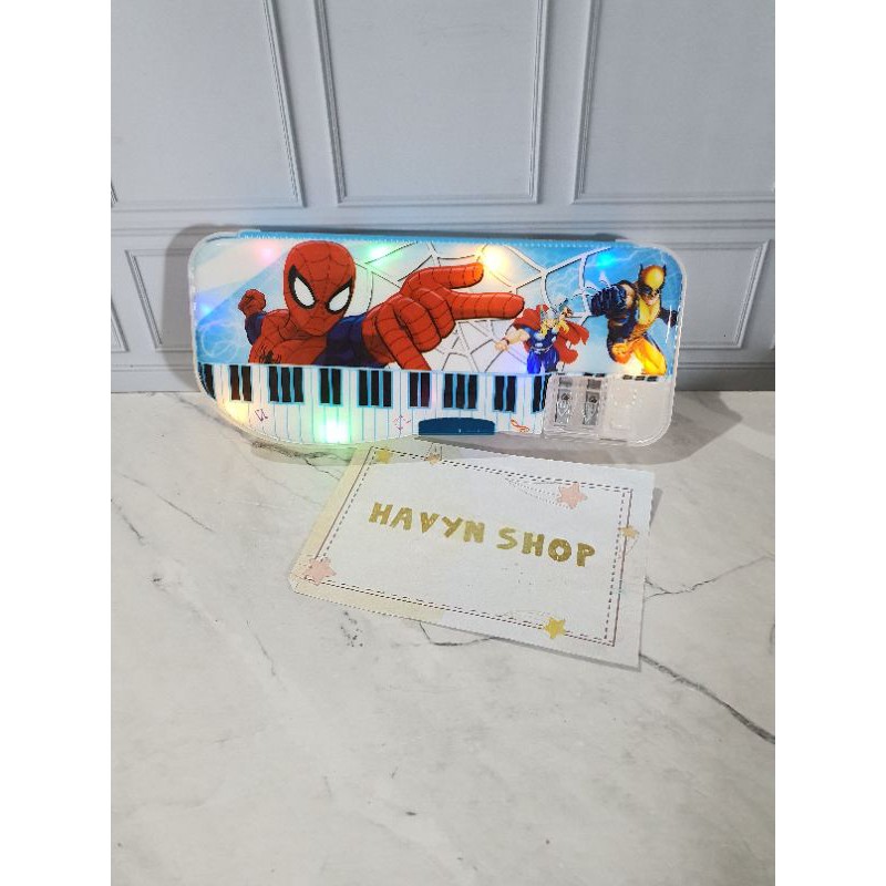 kotak pensil model piano bisa nyala lampu/pencil case LED/tempat pensil PIANO LED-Spiderman