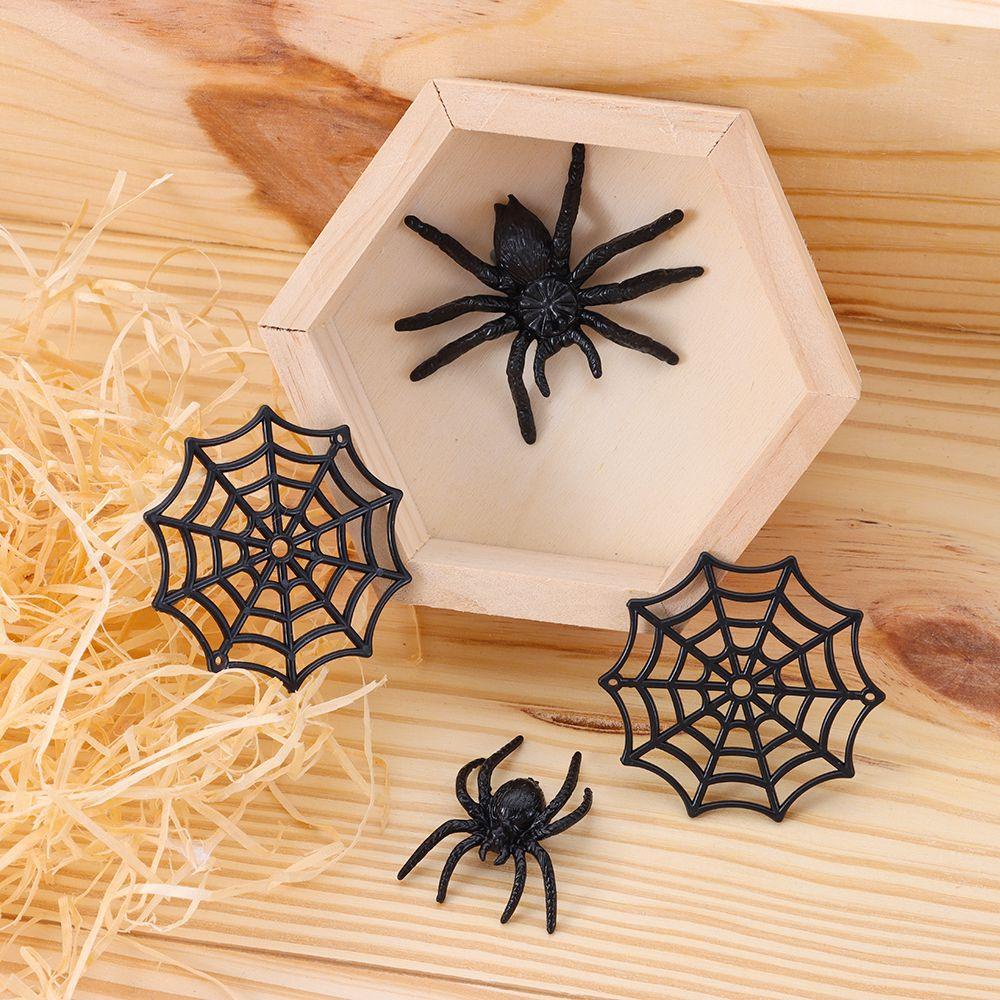 Solighter 20Pcs/Pack Plastik Spider Palsu Jaring Laba Hitam Halloween Alat Peraga Rumah Berhantu