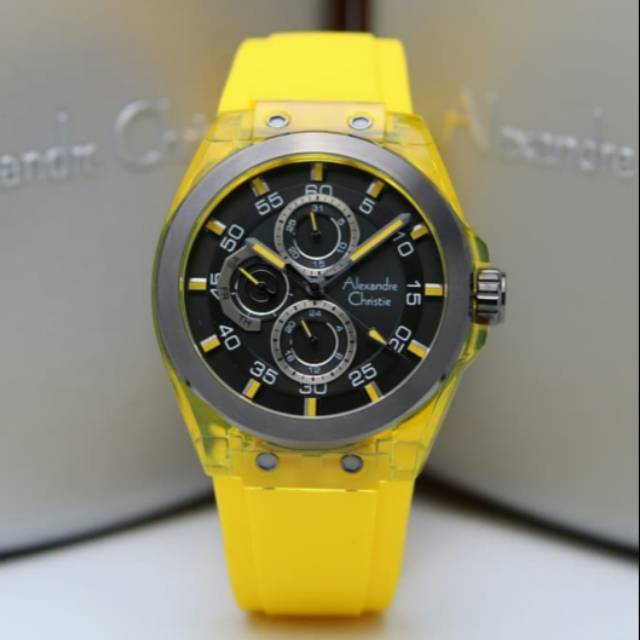 ORIGINAL JAM TANGAN PRIA ALEXANDRE CHRISTIE UNISEX BLACK YELLOW ALEXANDER CRISTIE AC 6546 COWOK