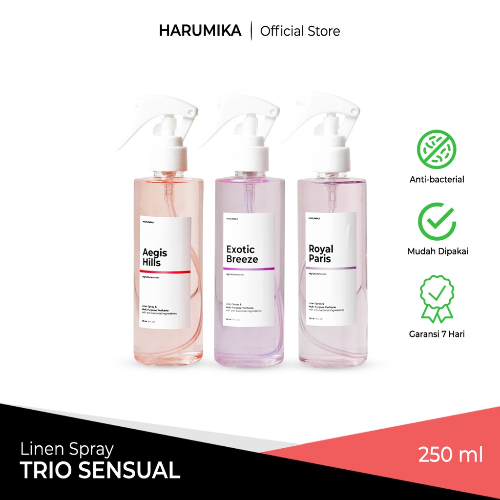 PAKET TRIO REKOMENDASI (isi 3) - Harumika 250ml LINEN SPRAY &amp; ROOM REFRESHER ANTI BACTERIAL