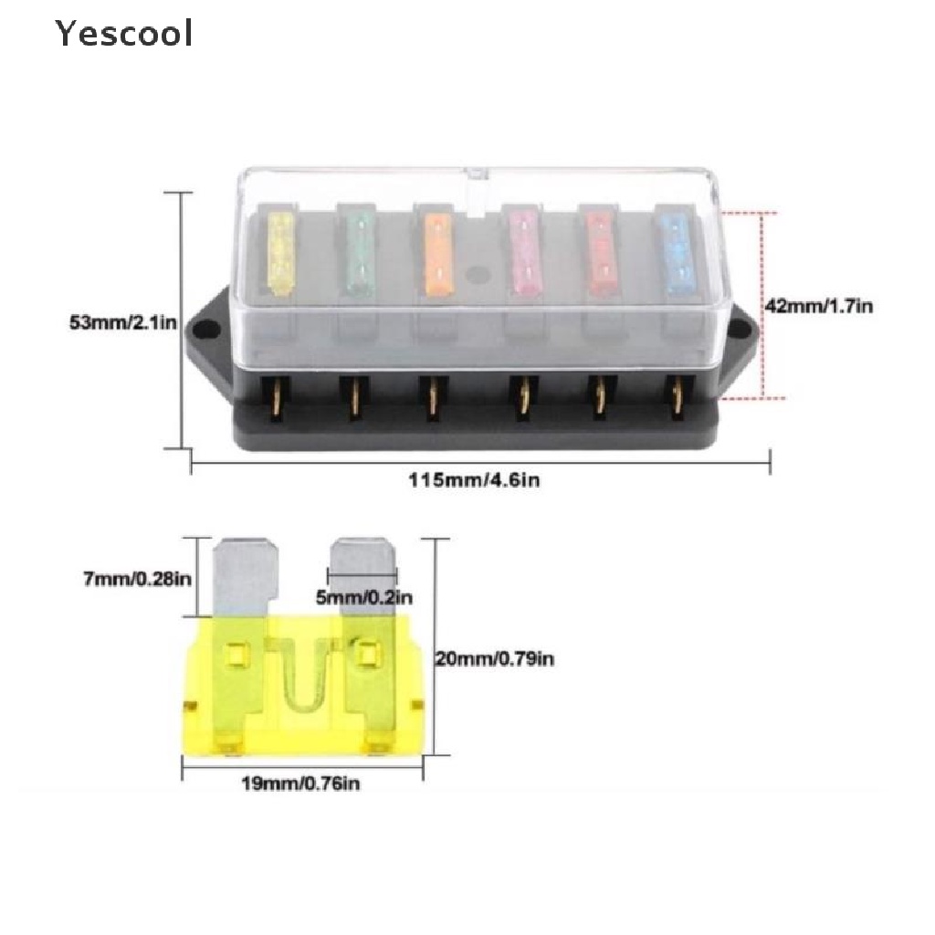 Yescool Kotak Holder Sekring Gepeng Standar ATO 6 Arah DC 12V / 24V Untuk Mobil