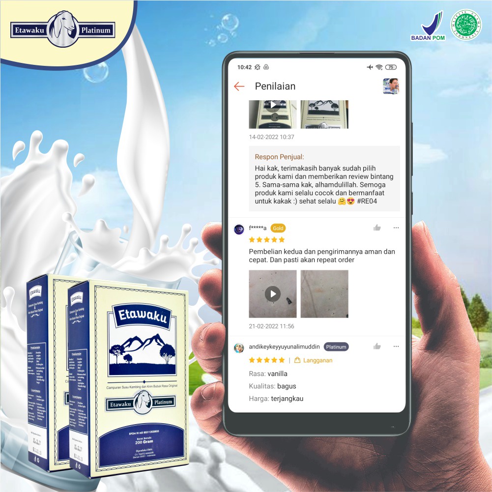 Etawaku Platinum Paket 3 Box - Susu Kambing Solusi Masalah Pernapasan Pernafasan Asma Bronkhitis Bronkitis Sesak Napas Bebas Pengawet Rendah Gula Tingkatkan Imunitas Daya Tahan Tubuh Cegah Asi Booster Isi 200gr