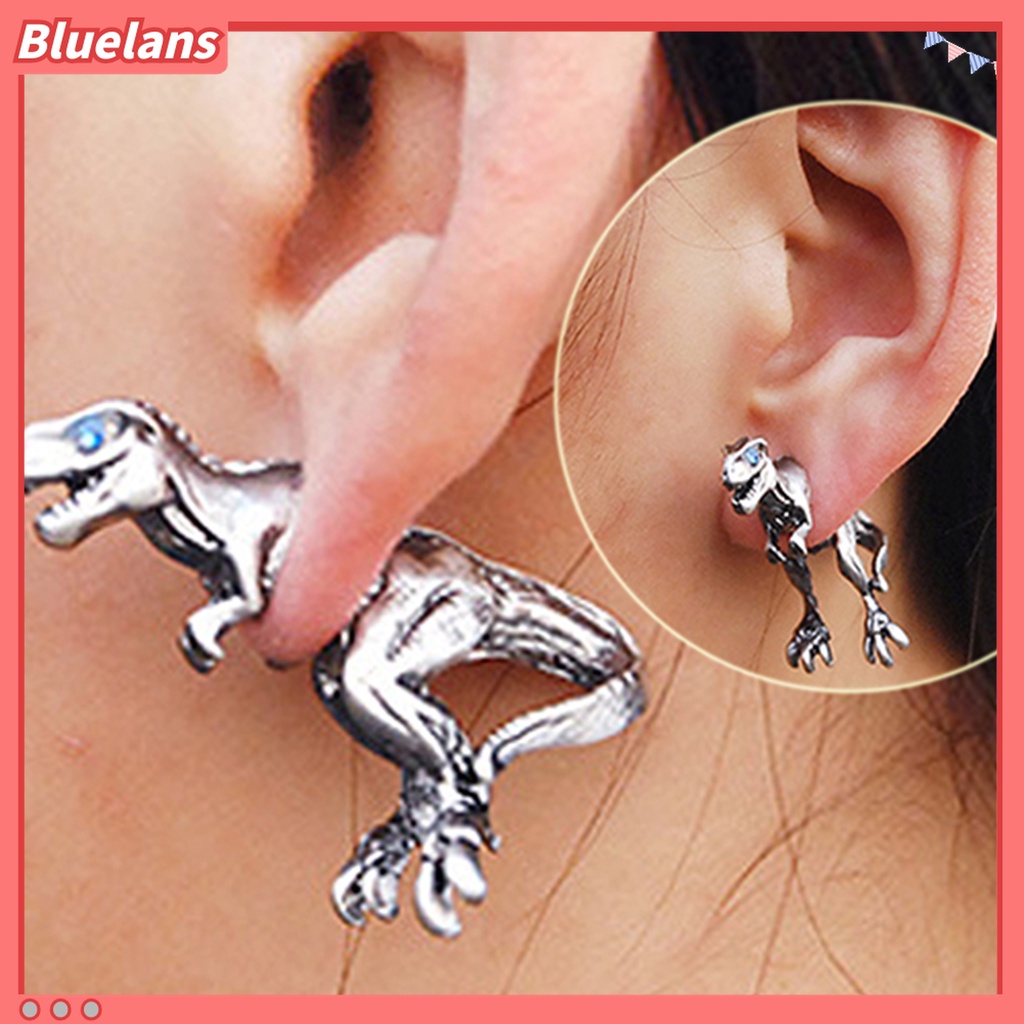 Anting Stud Bentuk Hewan Dinosaurus 3D Bahan Alloy Gaya Punk Untuk Pesta