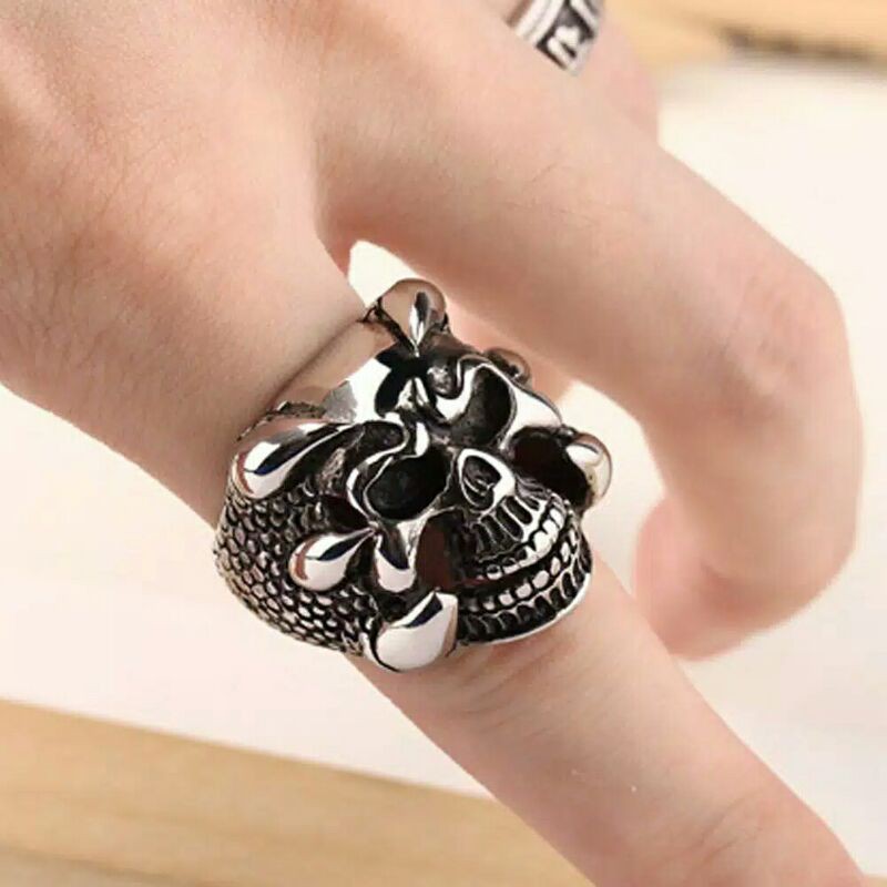 Cincin Pria gaya tengkorak punk style men ring carved series