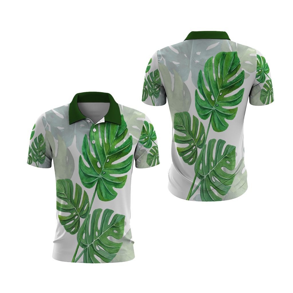 [Riashop] Polo Shirt Bunga Monstera | Kaos Kerah Tanaman Monstera | Kaos Daun Monstera