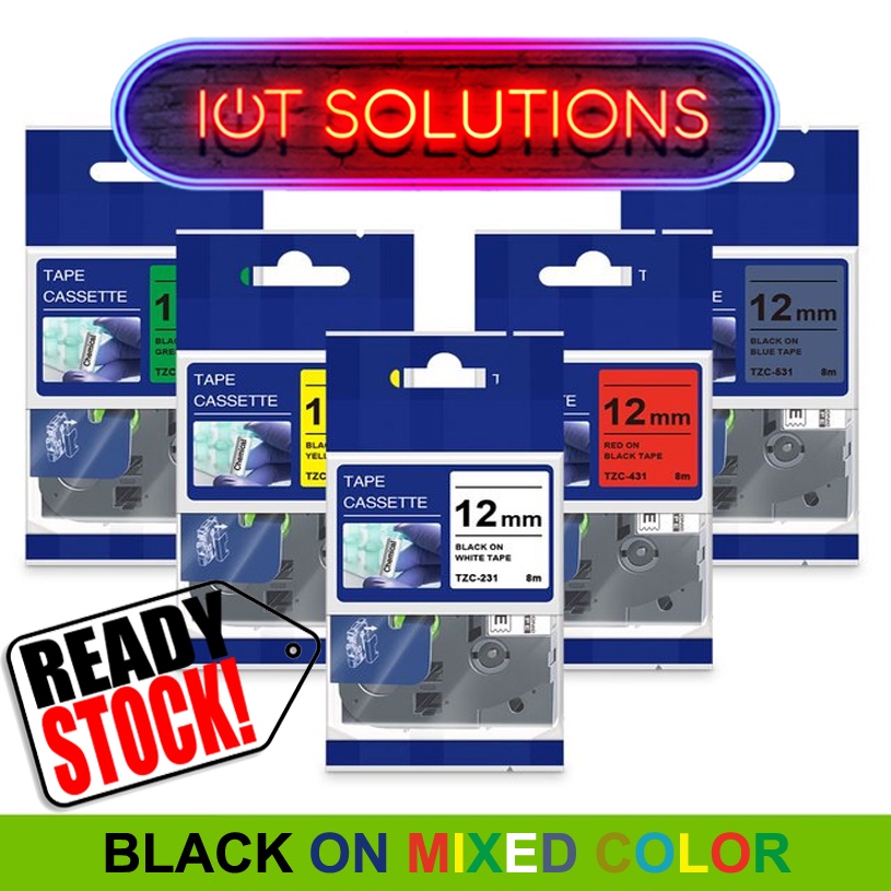 

Label Tape Brother Compatible TZE-231 12mm 8m TZe231 631 334 PT-H110 D210 Black White Clear Red Gold Blue Green Yellow Fluorescent