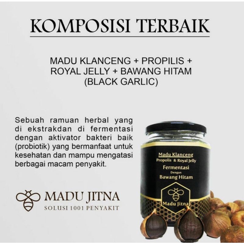 

Madu Jitna madu klanceng bawang hitam black garlic 400 gram, meningkatkan daya tahan tubuh.