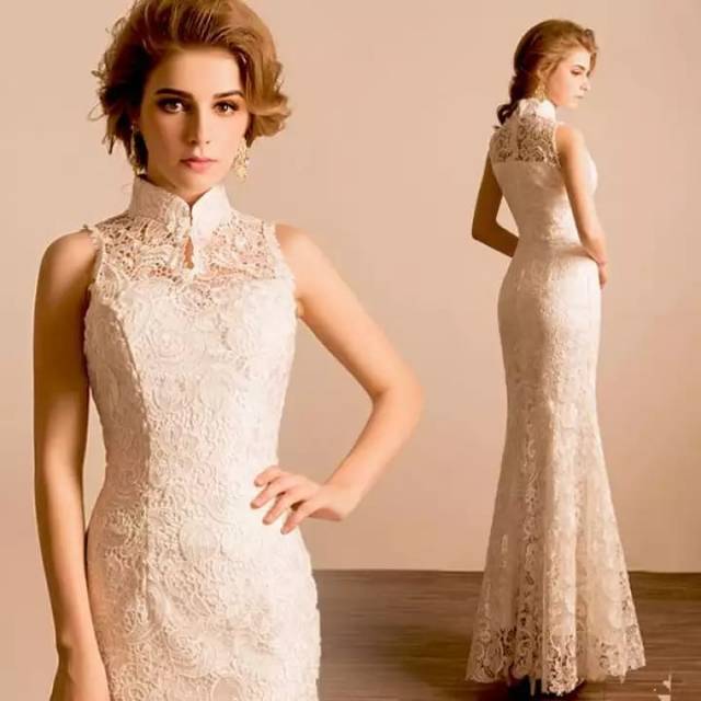 Wedding Gown Bahan Brokat Perancis Halus