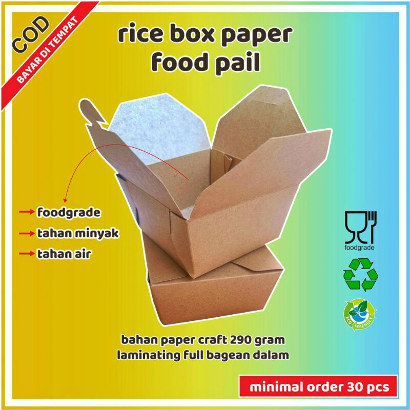 Rice Box Paper Food Pail / lunch box paper kotak dus packing kemasan Makan makanan  Kraft  Laminasi