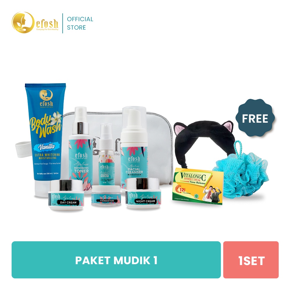 Efosh Paket Bodywash Vanilla+Paket Ageless - MUDIK 1 (Free Vitalong C+ShowerPuff+Headband)