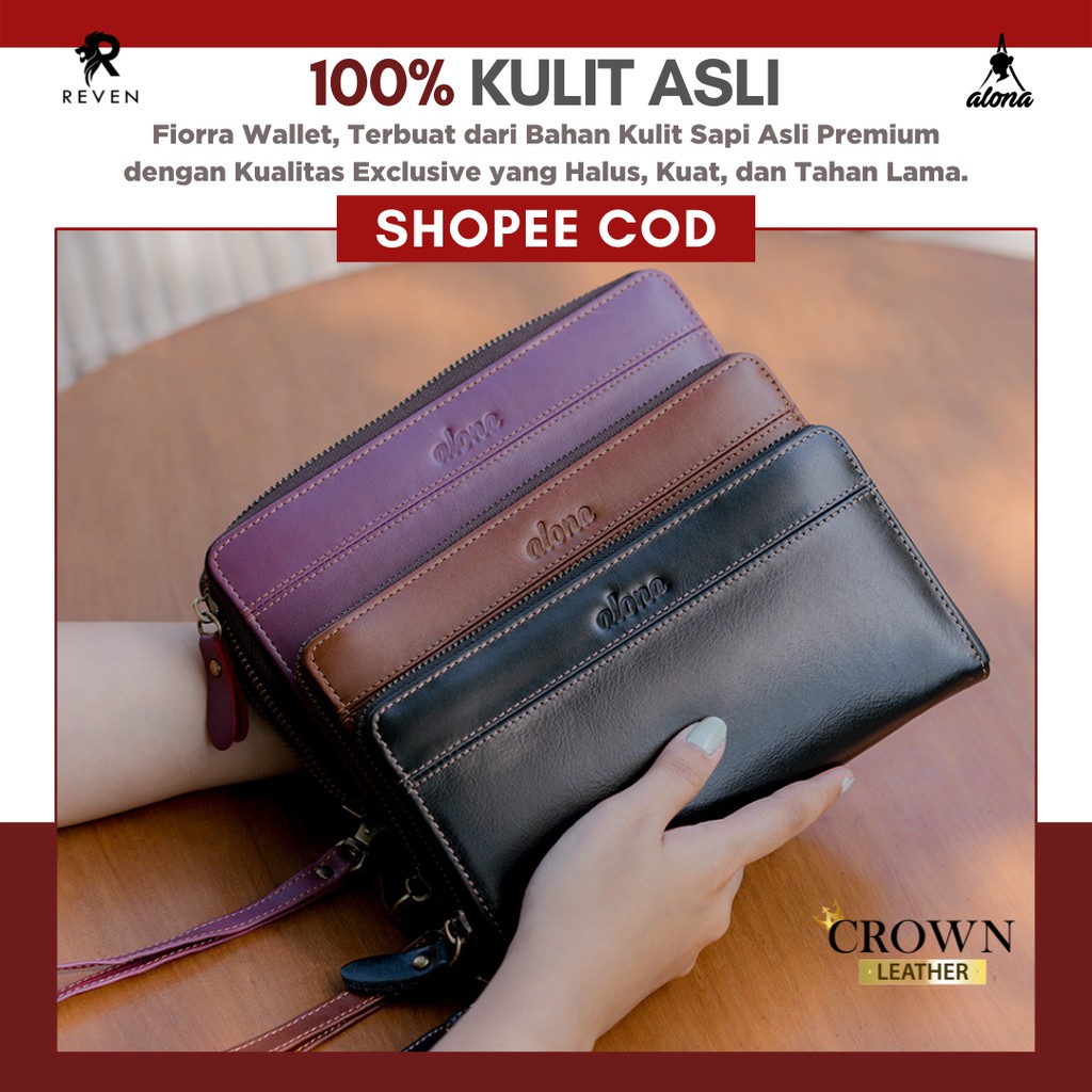 Dompet Kulit Wanita Dompet Panjang Perempuan Kulit Sapi Asli Premium Muat HP dan Uang Lipat Lucu Original Elegan Branded Fiorra Exclusive Laether Wallet Terbaru by Crown Leather Crownleather Store