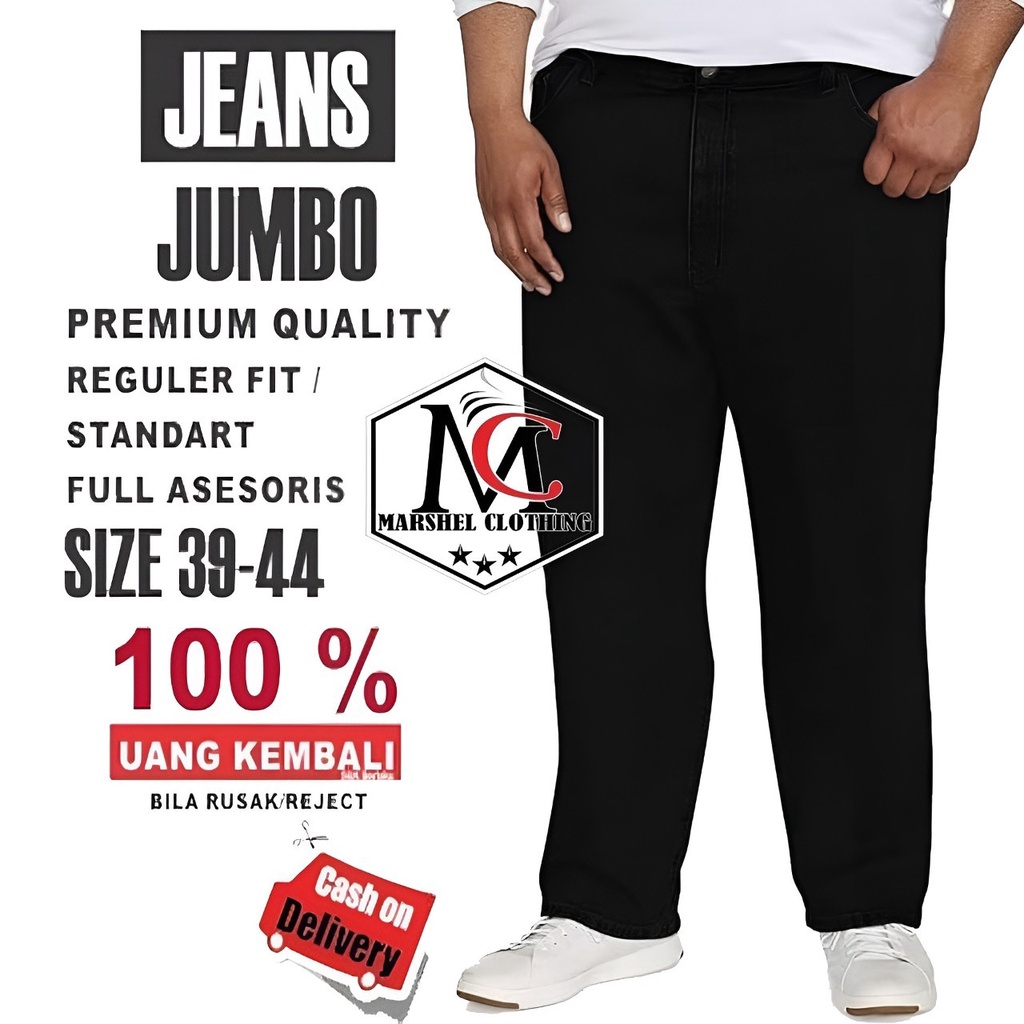 RCL - Celana Jeans Hitam Panjang Pria Reguler Jumbo Big Size Jens Cowok Standar Ukuran Besar 38 s/d 44