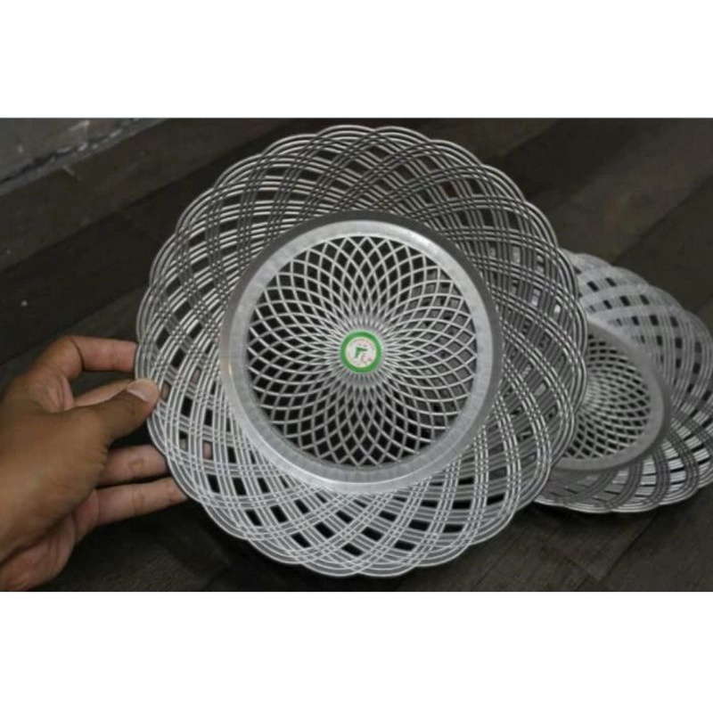 Piring Anyam plastik lidi/ Piring lidi plastik Abu abu