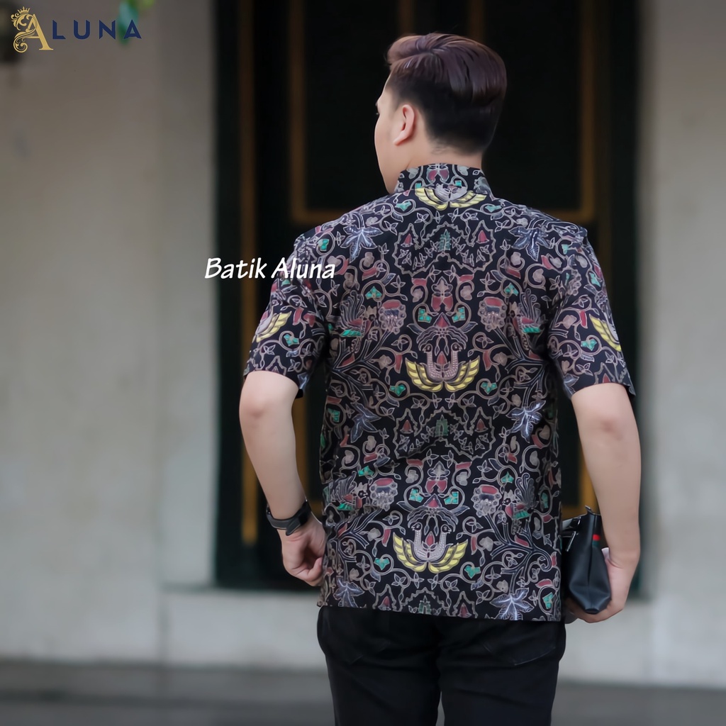 BATIK LENGAN PENDEK PRIA KEKINIAN MODERN PREMIUM FULL FURING ORIGINAL PRODUKSI BATIK ALUNA PD 019