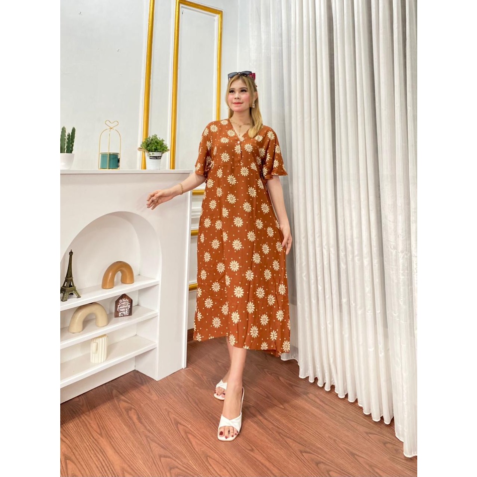 Daster Kimono Busui Tali Samping Panjang Semata Kaki / Daster Kekinian-MTH COKLAT LD 100