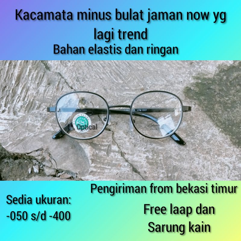 kacamata minus bulat boboho siap pakai gagang lentur elastis anti patah unisex