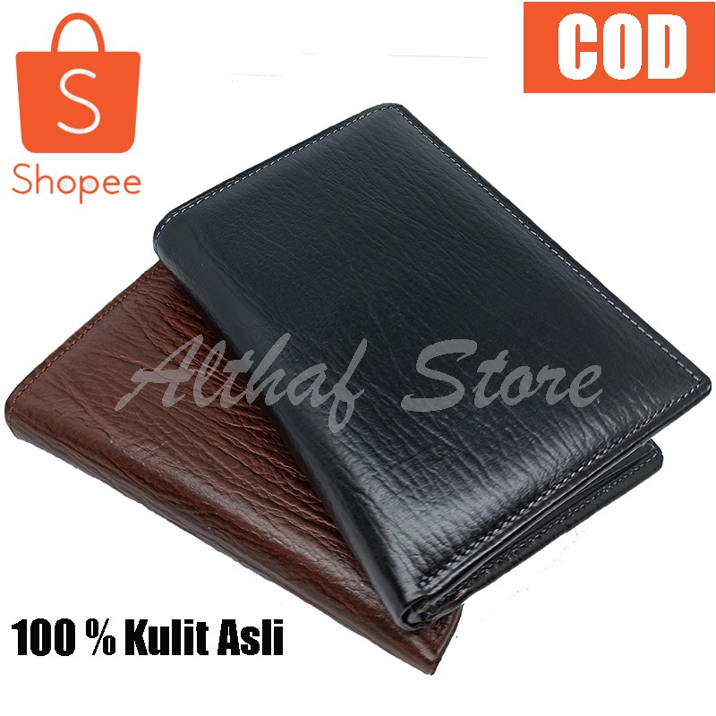 Dompet Kulit Asli 100% Kulit Sapi TAHAN API Kulit Motif Serat Kayu Merk Random / Acak