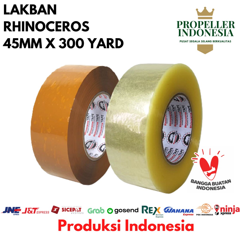 Lakban RHINOCEROS Tape Lakban OPP Bening/Coklat Solatip Isolasi Bening Putih 45MMx300Yard