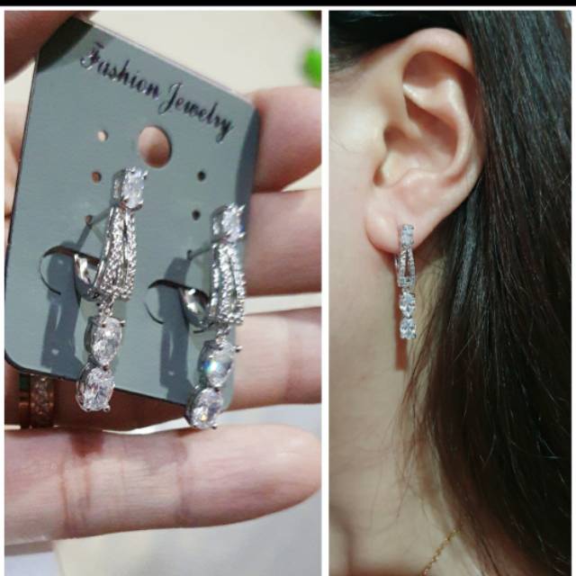 Anting Silver925 Premium Quality Anti karat anti alergi earring zircon mata halus 014