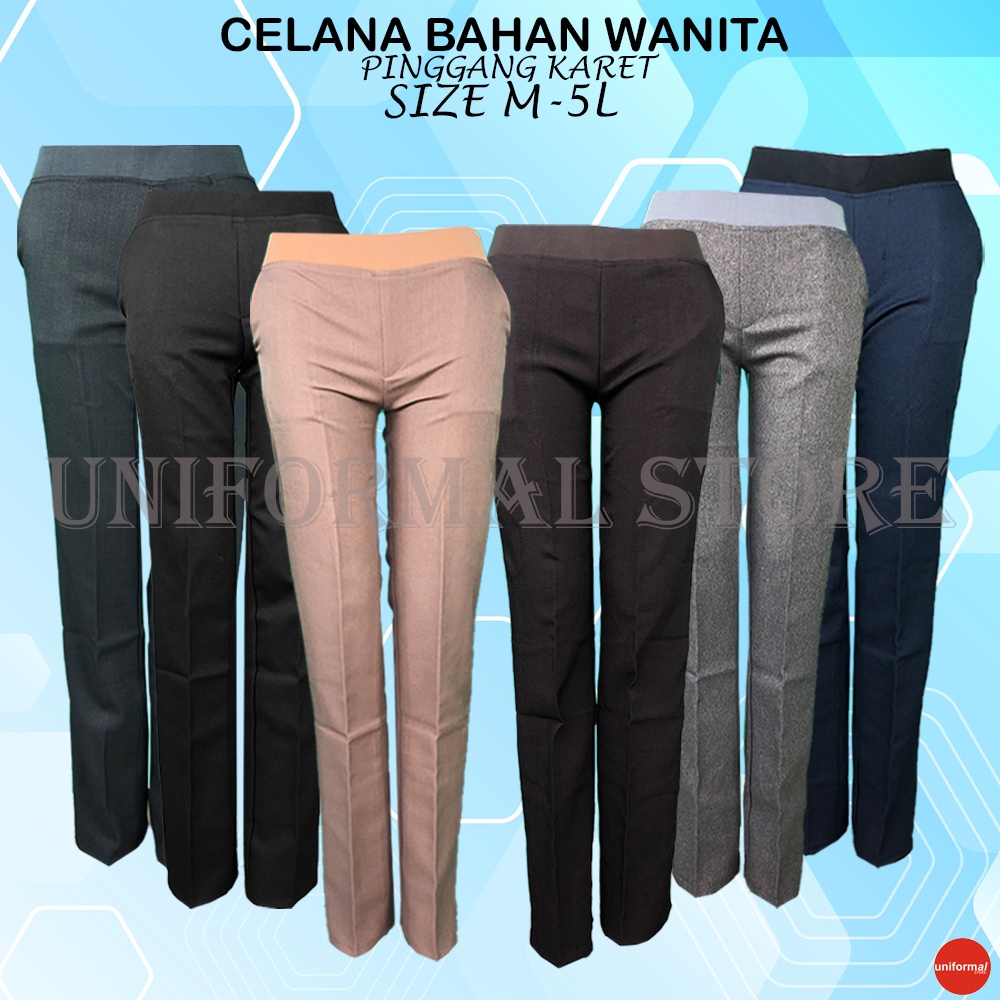 Celana Kantor Wanita, Celana Kerja Formal Bahan Model Pinggang Karet Ukuran M - 5L JUMBO Bahan Gabardine Premium 6 Warna / Dasar / Formal / Kantor / Kantoran / Lurus / Slimfit / Allia / The Executive / Termurah / Terlaris Murah Original / Elizabeth Pants