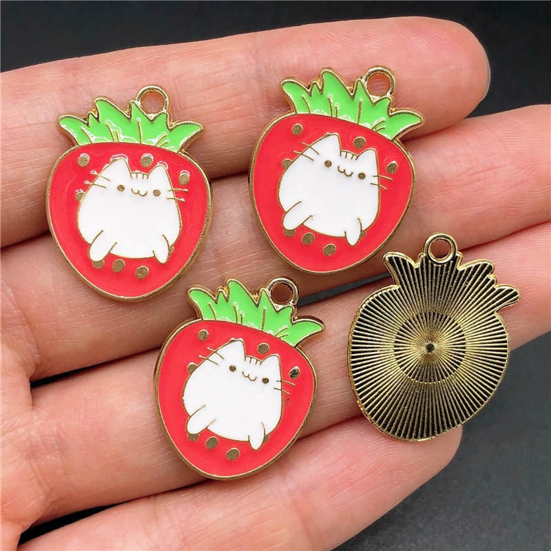 4pcs Liontin Enamel Bentuk Buah Strawberry Bunga Matahari Bahan Alloy Charms