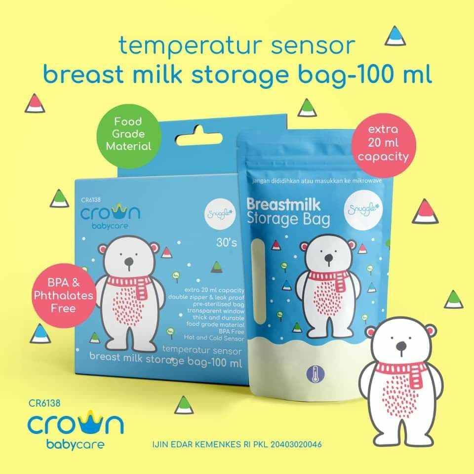 Crown Kantong ASI 120ml | Kantung ASI Temperatur Sensor Steril | Wadah ASI ISI 30 | Plastik ASI Ster