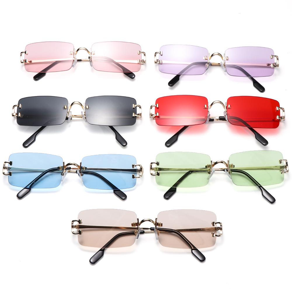 R-flower Retro Rectangular Sunglasses UV 400kacamata Berwarna Transparan Rectangle Glasses