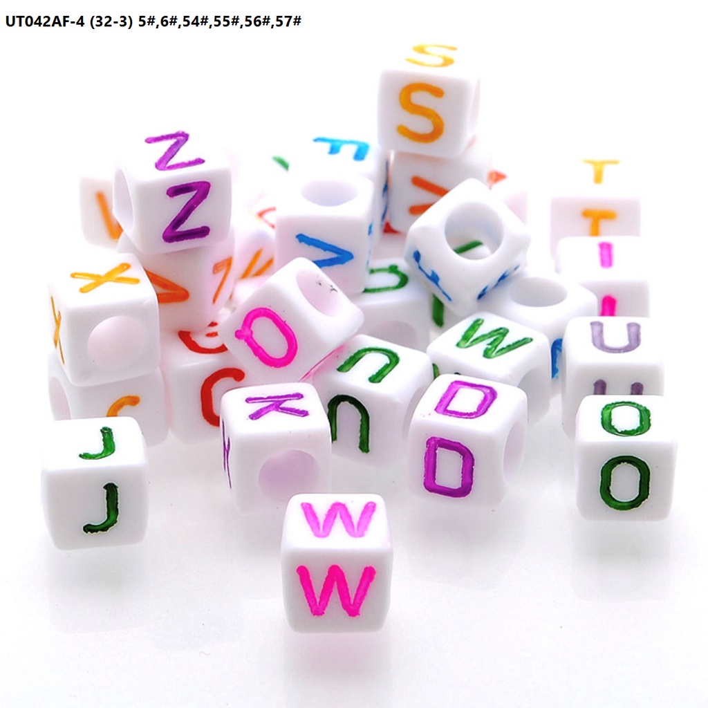 Manik-Manik Desain Alfabet Bahasa Inggris 26 Huruf A-Z  Bentuk Kotak 6mm Harga/Pc