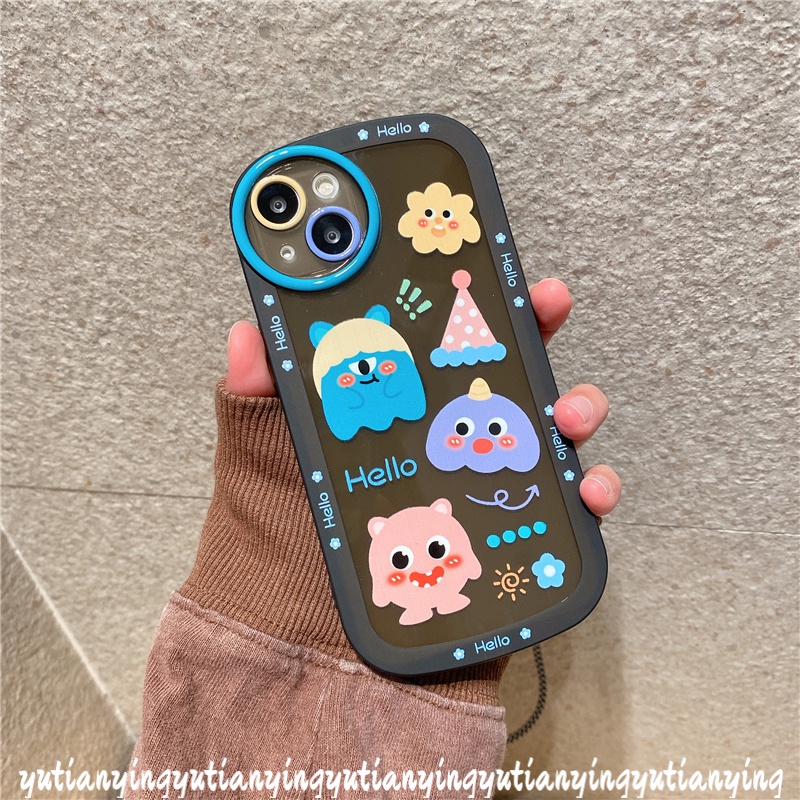 Soft Case Pelindung Lensa Bulat Motif Graffiti Monster Kecil Tahan Banting Untuk IPhone 8Plus 13 12 11 Pro MAX 6 6s 7 8 Plus XR X XS MAX SE 2020