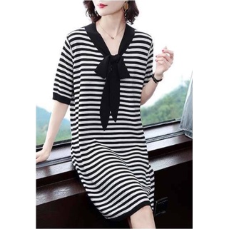 mid-length rok A-line wanita Korea longgar kasual lengan pendek