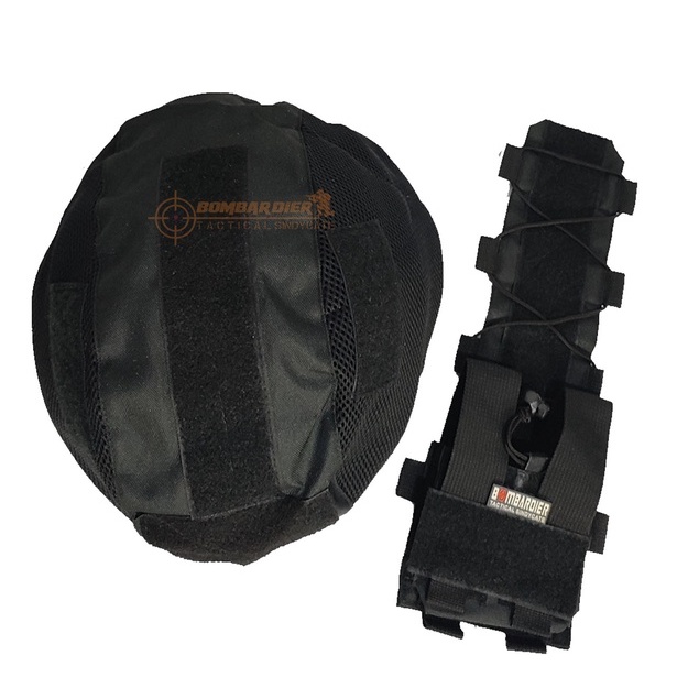 Cover helm Cover helem bagian atas / cover helmet Tactical satu set Cover Helm Tactical + Pouch Perekat Battery Gen 1 - Hitam