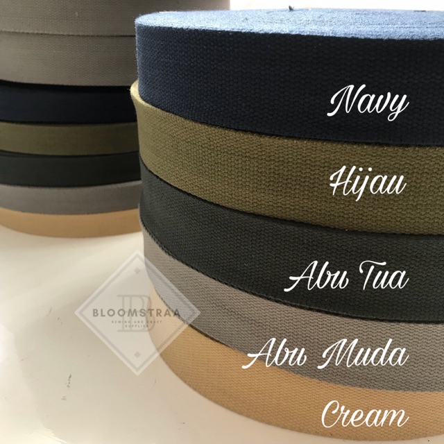 Webbing katun Import 3.8cm (5 Meter) 38mm cotton webbing impor 3.8 cm 38 mm tali tas