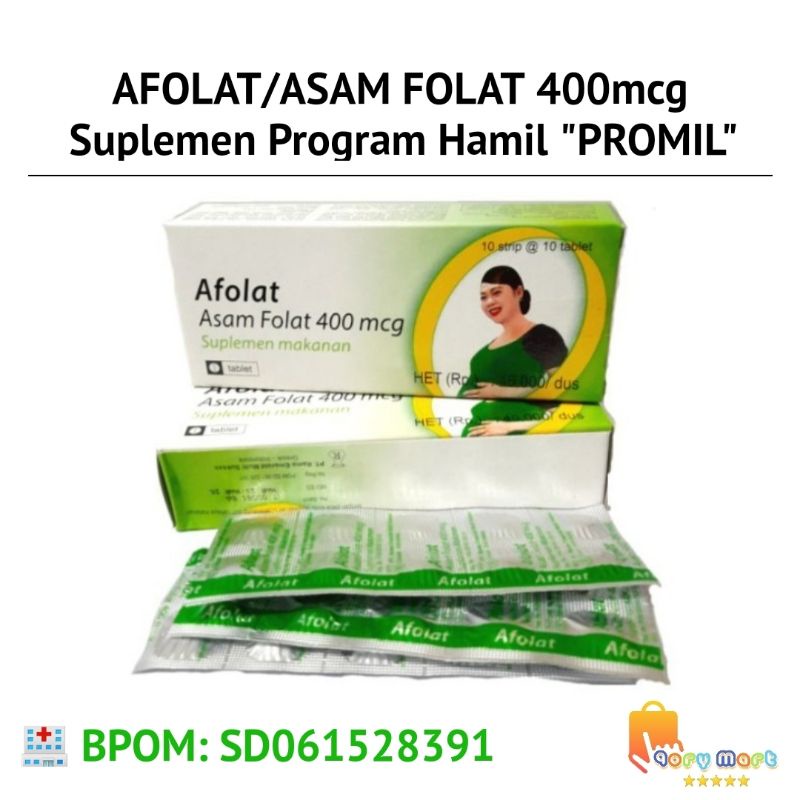 AFOLAT 400mcg SUPLEMEN PROMIL | SUPLEMEN BUMIL | SUPLEMEN MAKANAN | FOLIC ACID 400mcg