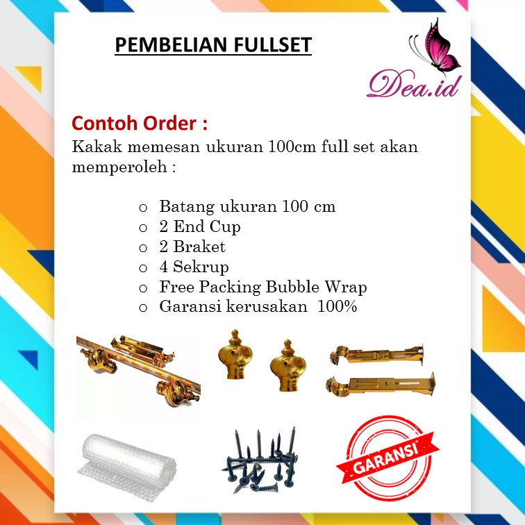 [DEASHOP] [1.5 - 2 METER] BATANG GORDEN FULLSET BATANG ROLLET GORDEN SOKA GOLD SILVER BLACK ULIR KRISTAL - FULLSET TIANG GORDEN