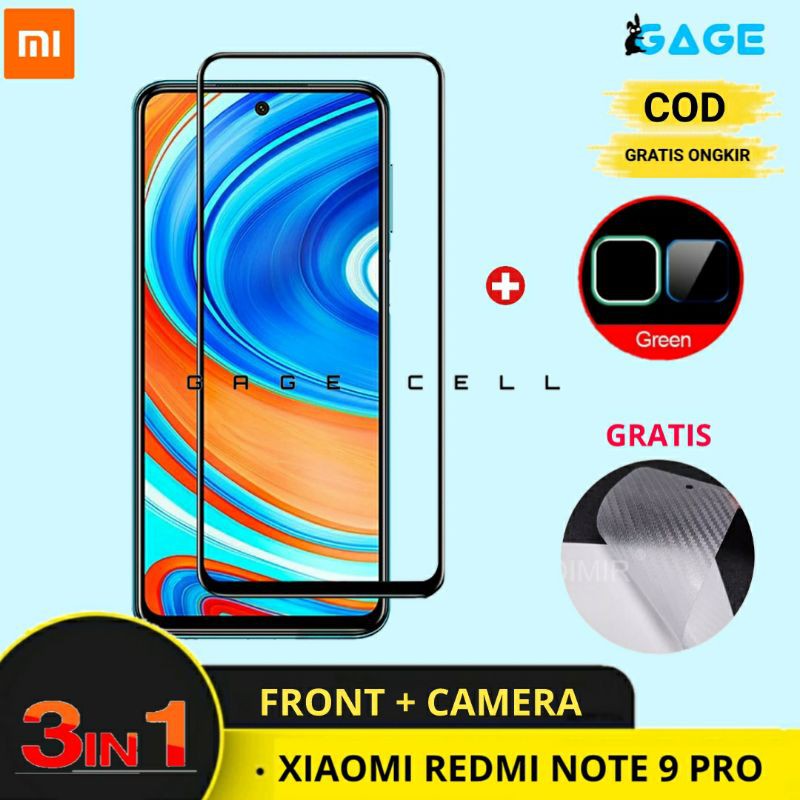 4in1- Tempered Glass Full Layar Kamera Xiaomi Redmi Note 9s 9 pro max Screen Protector Bonus Carbon