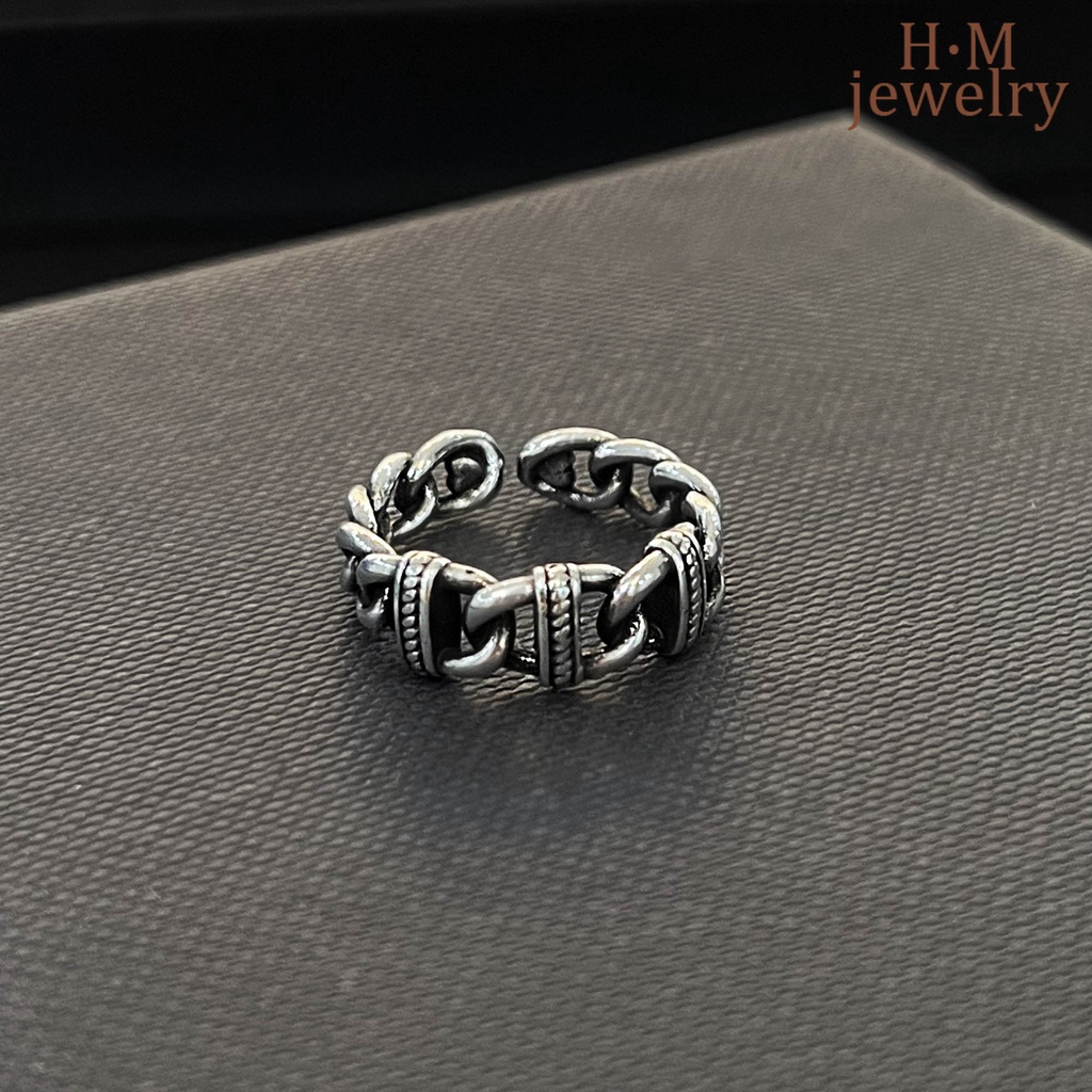 Cincin Model Rantai Twist Terbuka Bahan S925 Silver Gaya Retro