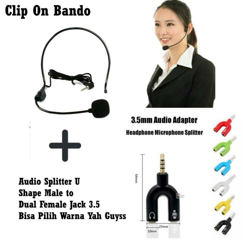 Mic Bando Clip On 3.5Mm Microphone Headset Kabel Jack Zoom Meet Video Call Conference handphone HP