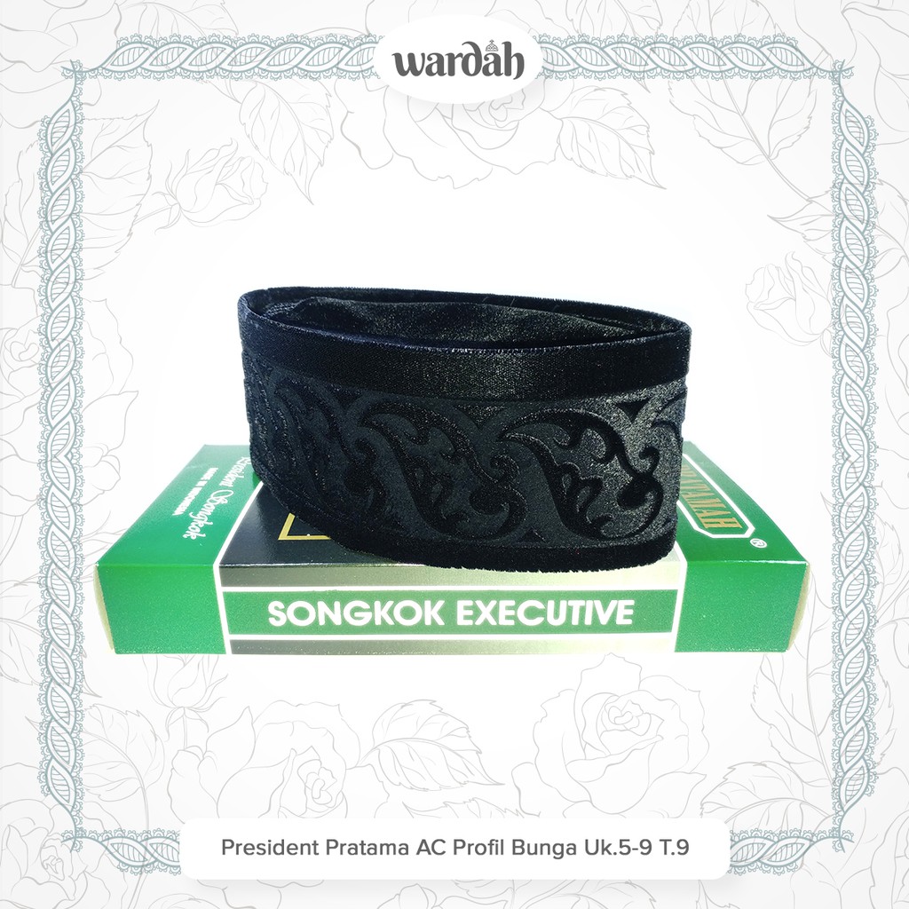 Songkok Kopiah Kopyah Peci President Pratama AC Hitam Motif Profil Laser Bunga