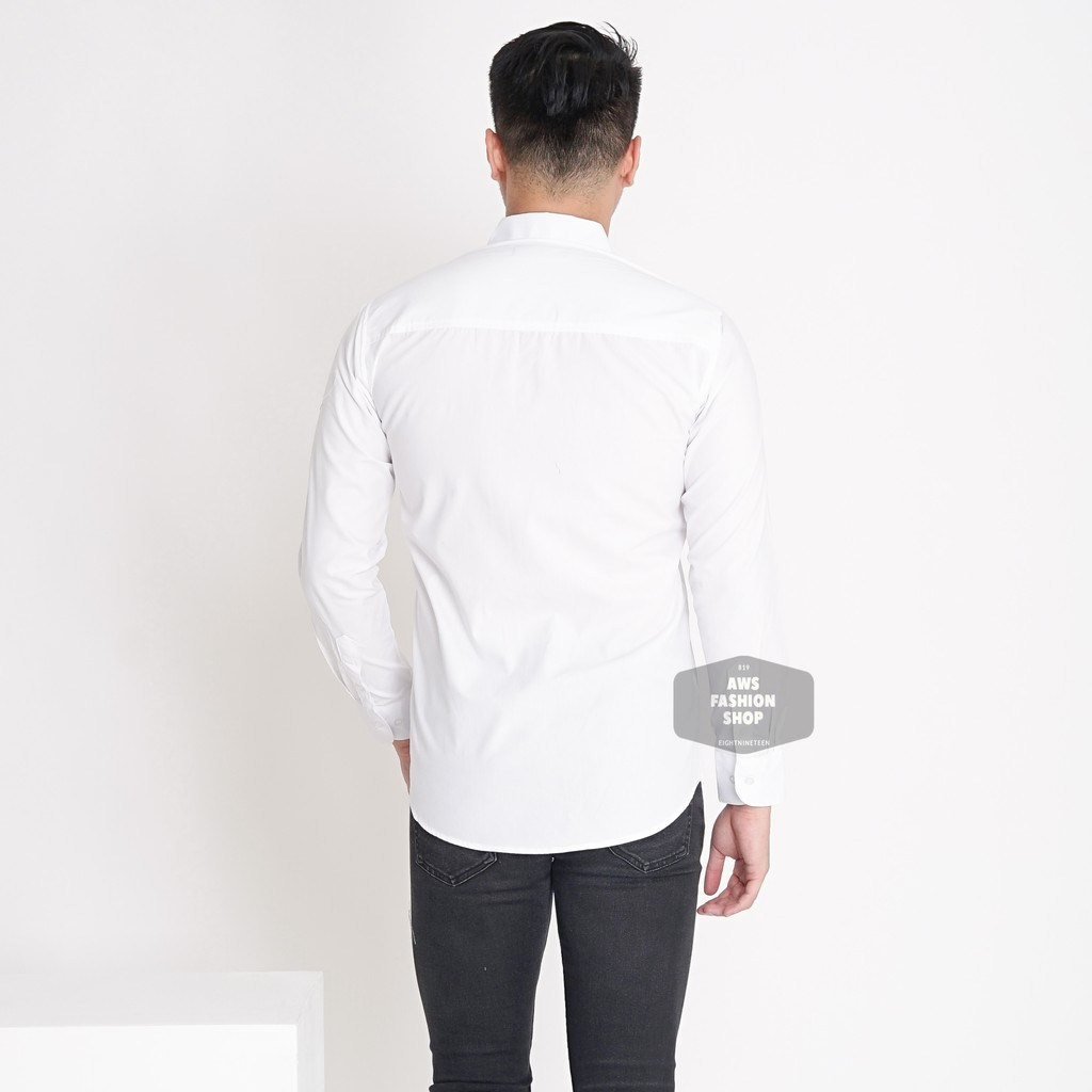 Kemeja Putih Polos Pria Lengan Panjang Casual Slimfit Kerja 3296 Tersedia Big Size XXL 3XL Jumbo