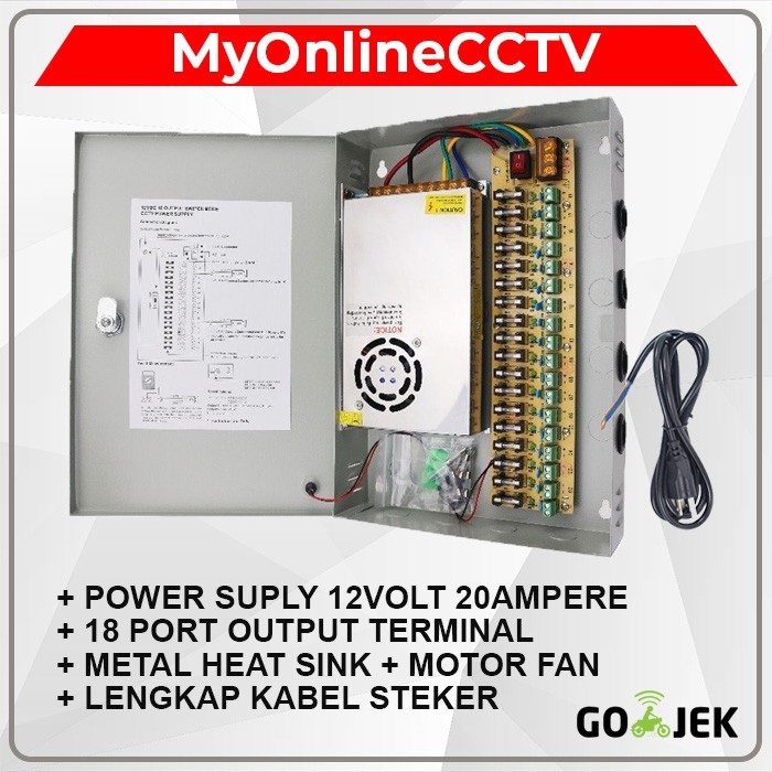 Adaptor 12V 20A 12 Volt 20 Ampere CCTV Power Suply Box Panel Distributor