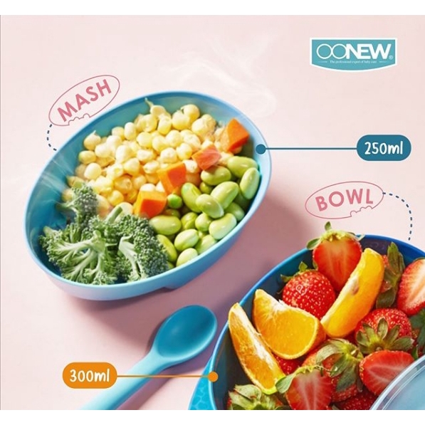 MAK207 MANGKOK MAKAN ANAK OONEW MASH &amp; SERVE BOWL WITH SPOON TB1919