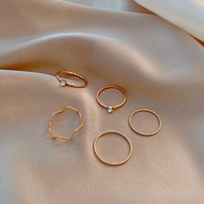 5pcs / set cincin Susun Desain Gelombang Untuk Wanita