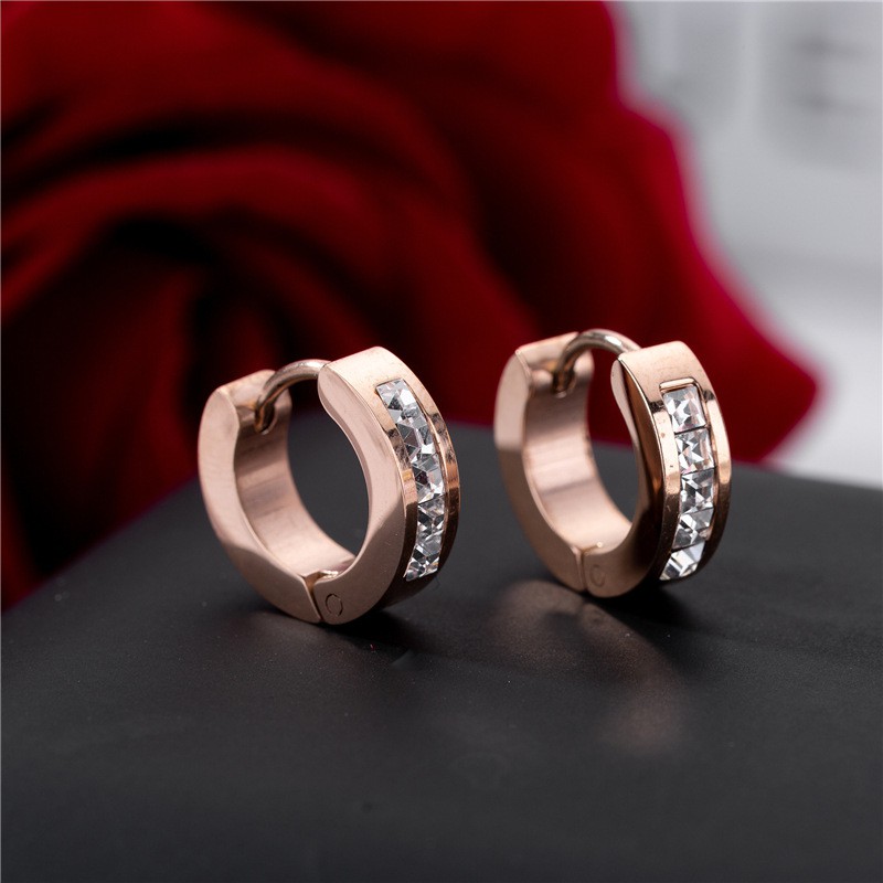 Anting Jepit Titanium Berlian Rose Gold Asli Wanita Fashion Anti Karat Murah AA045